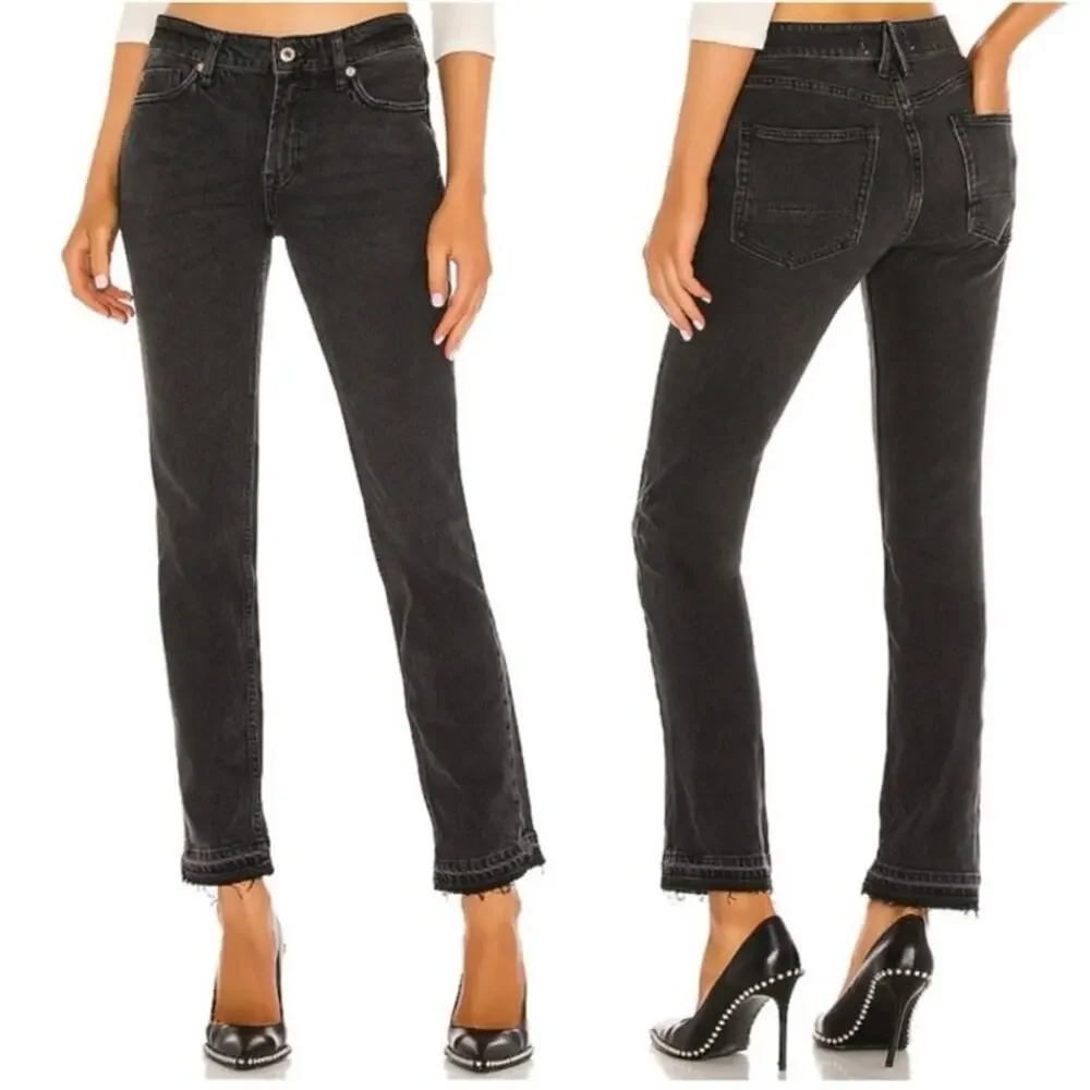 Free People We The Free Cuffed Slim Boyfriend Jeans Distressed Black Size 28 - Picture 1 of 5